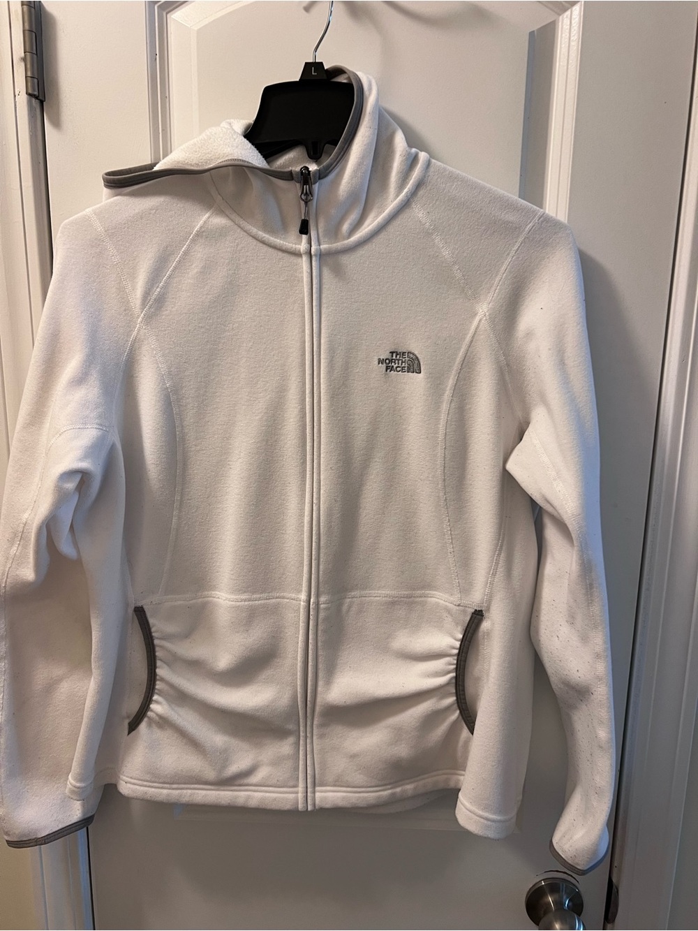 The North Face White Teddy Fleece Jacket with Gray Trim